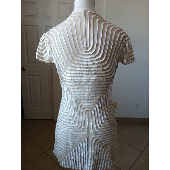 Obstinee By Ika Womens Blouse Tunic Tan Beige Textured Cap Sleeve‎ Size 4 Career - Picture 2 of 14